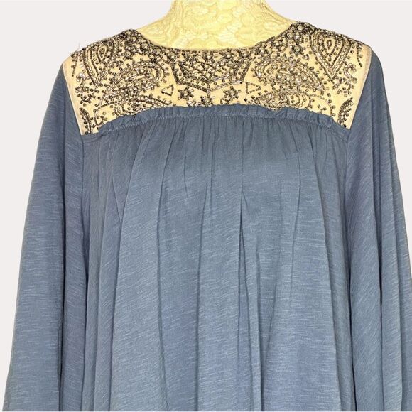 Deletta Anthropologie Josephine Boho Bead Embellished Peasant Blouse Top Blue S - Picture 6 of 8